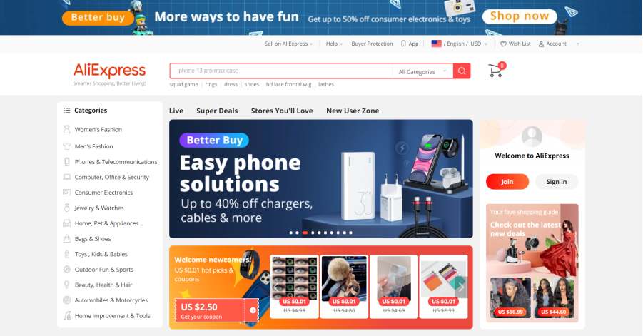 AliExpress - Dropshipping Website Example