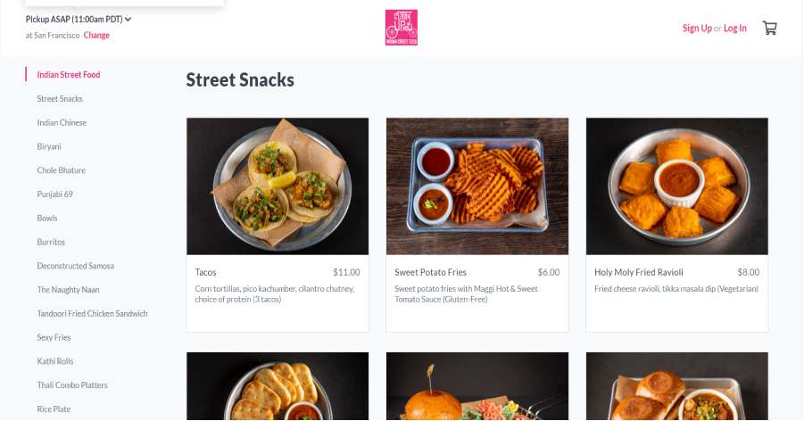 Curry Up Now - Menu Website Design