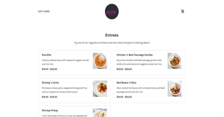 Puddin' - Menu Website Design